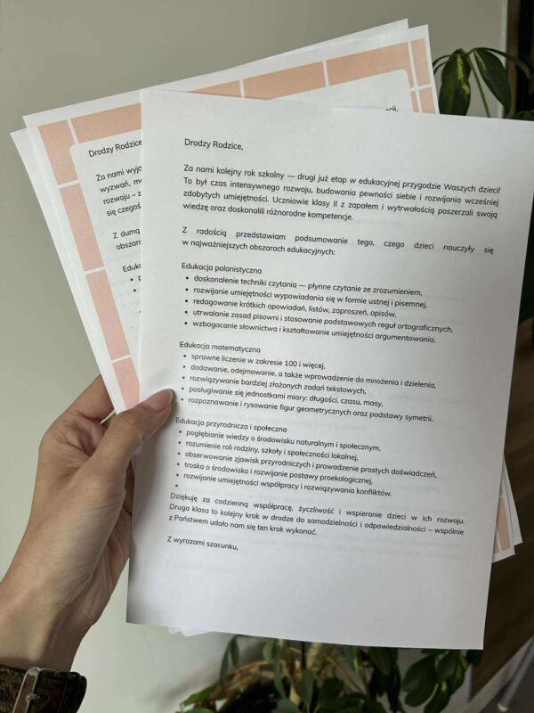 LIST DO RODZICÓW – KLASA 2